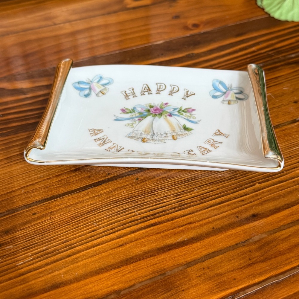 Lefton Trinket Dish White Good Anniversary Wedding Bells 5510 Japan